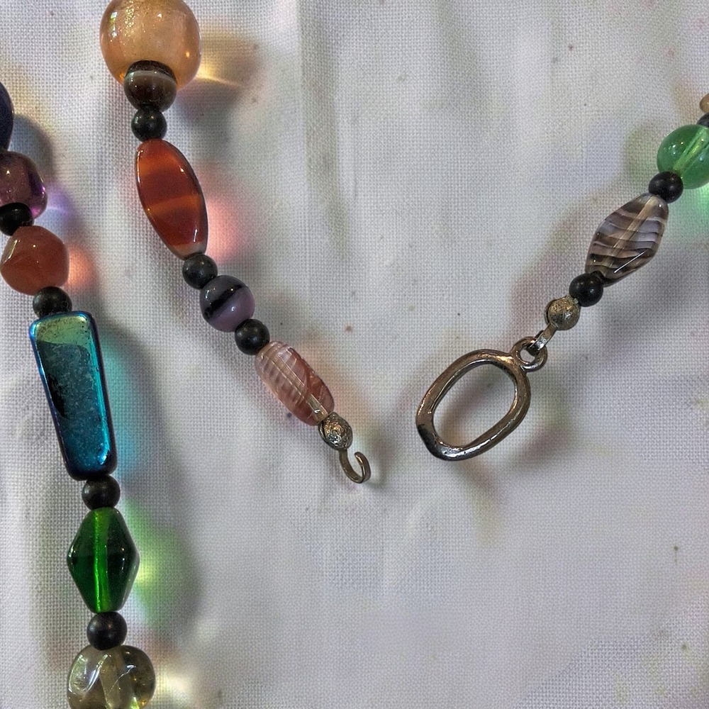Vintage Multicolor Mixed Art Glass Bead Necklace 29in Harlequin Long Strand - Picture 4 of 15